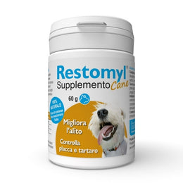 Innovet Restomyl Supplemento, Migliora l'alito. Controlla e previene la Placca e Il Tartaro dei Cani - Flacone da 60g