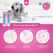 ICF | Stomodine F | Dentifricio per cani e gatti | Sapore di carne | Combatte la placca e l'alitosi | Sana igiene orale dentale | Detergente per denti per animali domestici facile da usare